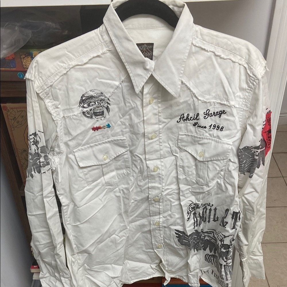 Y2K Larecci Design Embroidered Graphic White Men's Shirt
